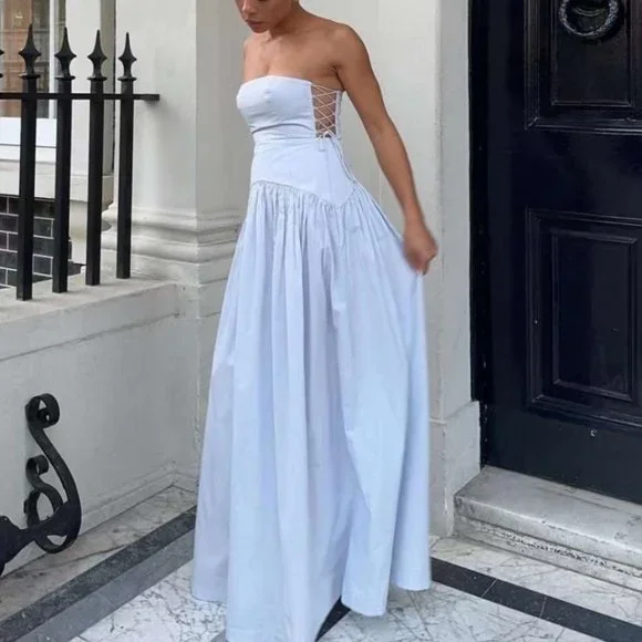 chinese dress ladies Shona Joy - La Lune Ruched Halter Maxi Dress - Iceberg Blue